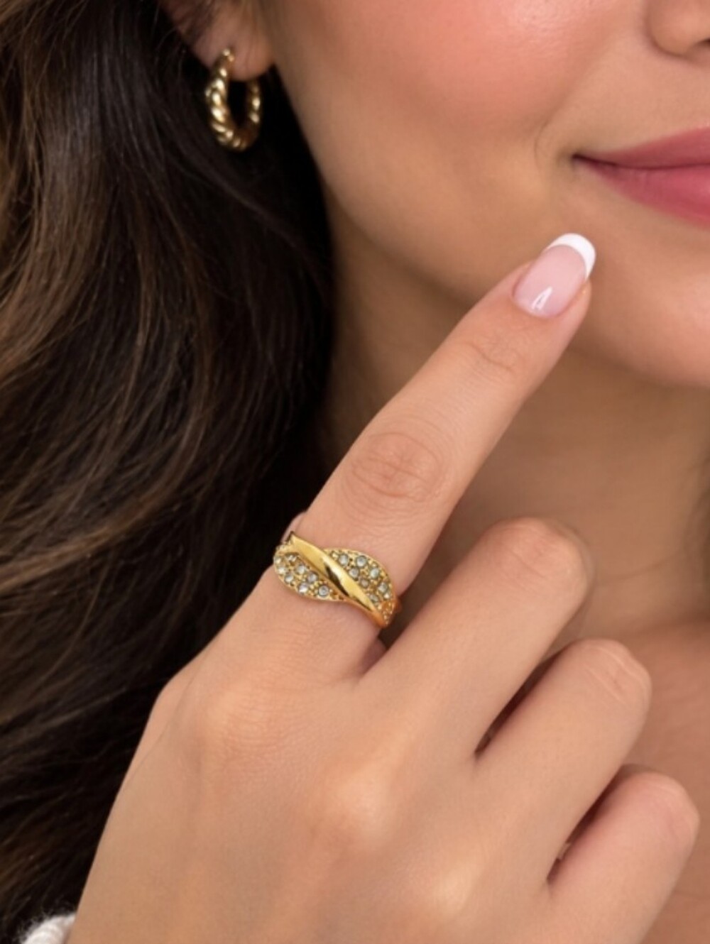 Gold Crystal Crossover Ring - Women Jewelry Vintage Gold Platef